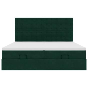 Ottoman-Bett mit Matratzen & LEDs Dunkelgrün 160x200 cm Samt