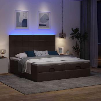 Ottoman-Bett mit Matratzen & LEDs Dunkelbraun 180x200 cm Stoff