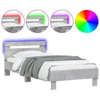 Bettgestell mit Kopfteil und LED-Leuchten Betongrau 75x190 cm