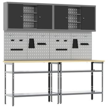 ARDEBO.de - Werkbank-Set 8 stk. Schwarz und Grau Pulverbeschichteter Stahl
