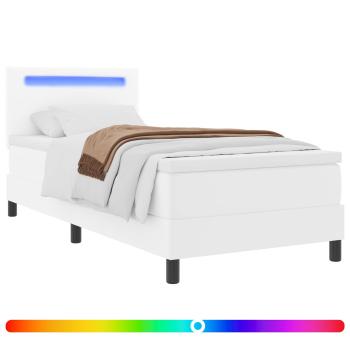 Boxspringbett mit LED-Lichtleisten Weiß 100 x 200 cm Kunstleder