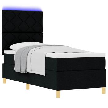 LED Boxspringbett mit Kopfteil Schwarz 80 x 200 cm Stoff