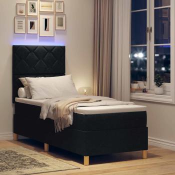 LED Boxspringbett mit Kopfteil Schwarz 80 x 200 cm Stoff