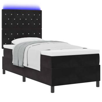 LED Boxspringbett mit Matratze Schwarz 90 x 190 cm Stoff