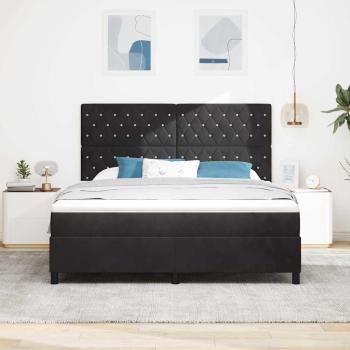 LED Boxspringbett mit Matratze Schwarz 180 x 200 cm Samt