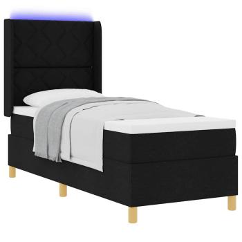 Boxspringbett mit LED-Lichtleisten Schwarz 80 x 200 cm Stoff