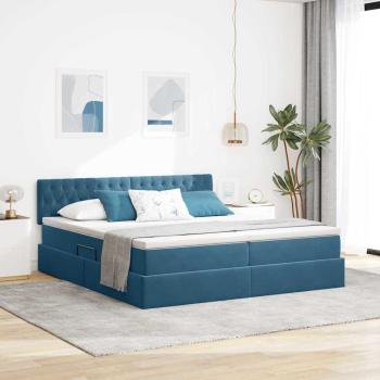ARDEBO.de - LED-Speicherbett mit Matratze Dunkelblau 180 x 200 cm Samt