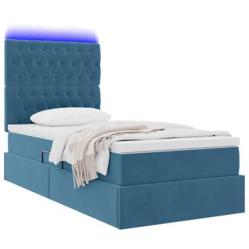 LED-Speicherbett mit Matratze Dunkelblau 90 x 200 cm Samt
