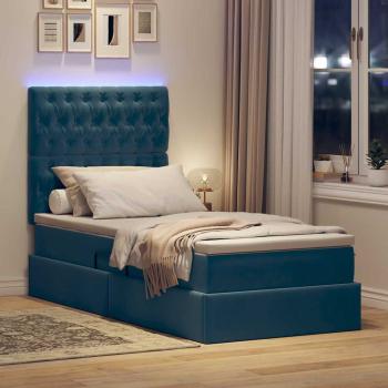 LED-Speicherbett mit Matratze Dunkelblau 90 x 200 cm Samt