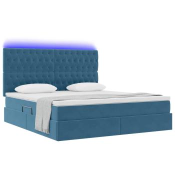 LED-Speicherbett mit Matratze Dunkelblau 180 x 200 cm Samt