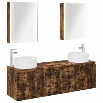 Badezimmerschrank-Set 5 stk. Geräucherte Eiche Holzwerkstoff