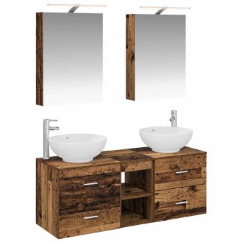 Badezimmermöbel-Set 5 stk. Altholz Ingenieurholz und Glas