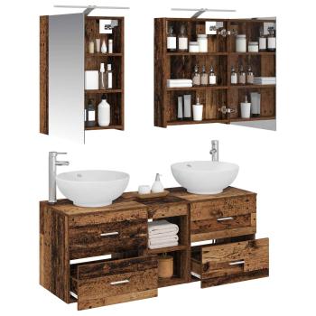 Badezimmermöbel-Set 5 stk. Altholz Ingenieurholz und Glas