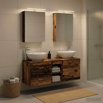 Badezimmermöbel-Set 5 stk. Altholz Ingenieurholz und Glas