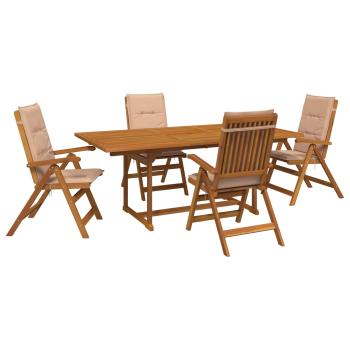 5-teiliges Garten-Esszimmer-Set Natur Massivholz Akazie