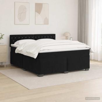 Boxspringbett mit Matratze und LED Schwarz 180 x 200 cm Samt
