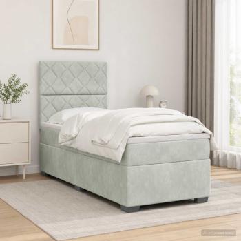 ARDEBO.de - Boxspringbett mit Matratze Hellgrau 90 x 190 cm Samt