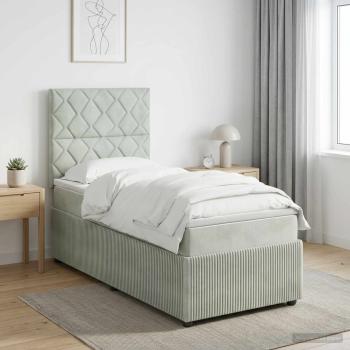 ARDEBO.de - Boxspringbett mit Matratze mit Kopfteil Hellgrau Einzeln Samt