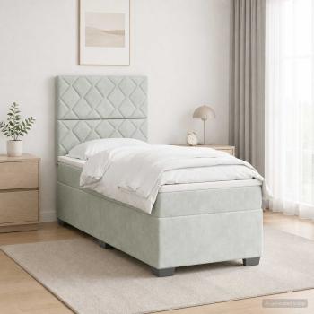 Boxspringbett mit Matratze und LED Hellgrau 90 x 190 cm Samt