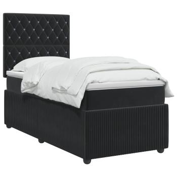 LED Boxspringbett mit Matratze Schwarz 90 x 190 cm Samt
