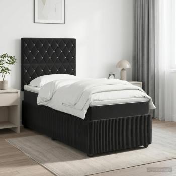 LED Boxspringbett mit Matratze Schwarz 90 x 190 cm Samt