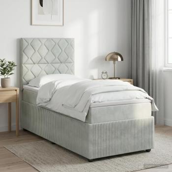 ARDEBO.de - LED Boxspringbett mit Matratze Hellgrau 90 x 190 cm Samt