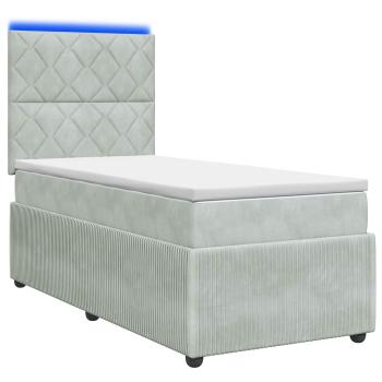LED Boxspringbett mit Matratze Hellgrau 90 x 190 cm Samt