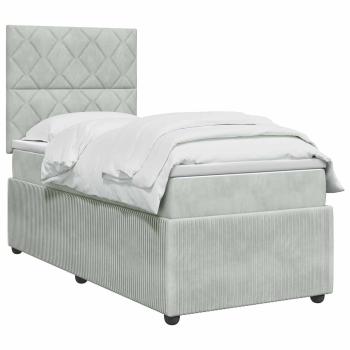 LED Boxspringbett mit Matratze Hellgrau 90 x 190 cm Samt