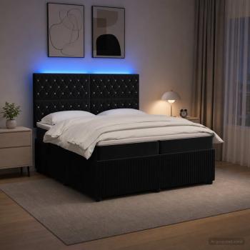 ARDEBO.de - LED Boxspringbett mit Matratze Schwarz 200 x 200 cm Samt