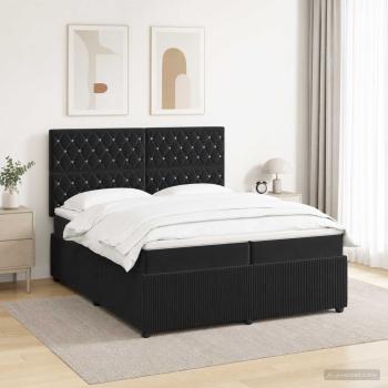 LED Boxspringbett mit Matratze Schwarz 200 x 200 cm Samt