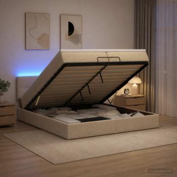Ottoman-Bett mit Matratze und LED Creme 200 x 200 cm Stoff