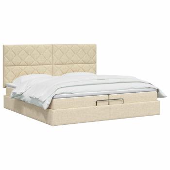 Ottoman Bett mit Matratze mit Kopfteil Creme 200 x 200 cm Stoff