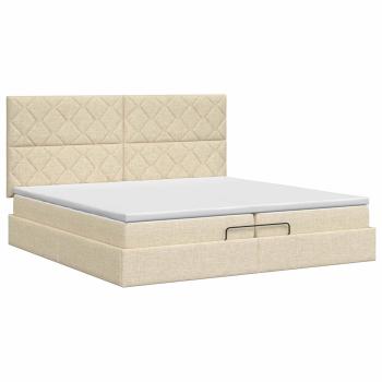 Ottoman Bett mit Matratze mit Kopfteil Creme 200 x 200 cm Stoff