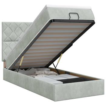 Ottoman Bett mit Matratze Hellgrau 90 x 190 cm Samt