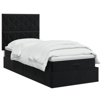 Ottoman Bett mit Matratze mit Kopfteil Schwarz 90 x 200 cm Samt