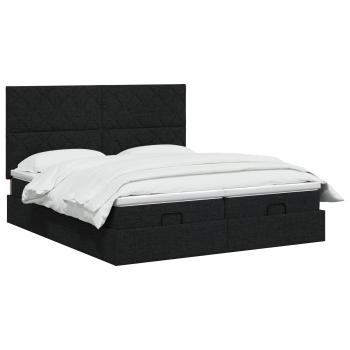 Ottoman Bett mit Matratze mit Kopfteil 2 Stk. Schwarz Stoff