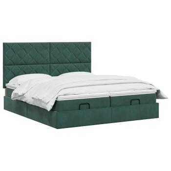 Ottoman Bett mit Matratze mit Kopfteil 2 Stk. Dunkelgrün Samt