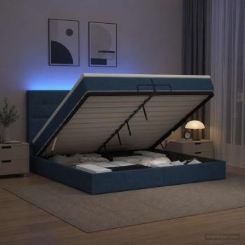 ARDEBO.de - Ottoman-Bett mit Matratze und LED Blau 200 x 200 cm Stoff