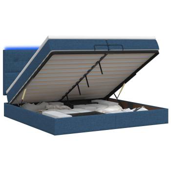 Ottoman-Bett mit Matratze und LED Blau 200 x 200 cm Stoff