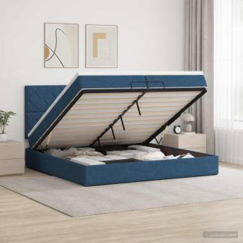ARDEBO.de - Ottoman-Bett mit Matratze und LED Blau 200 x 200 cm Stoff
