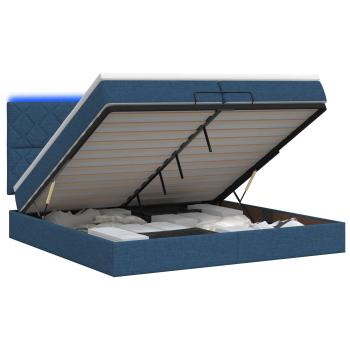 Ottoman-Bett mit Matratze und LED Blau 200 x 200 cm Stoff