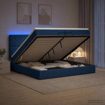 Ottoman-Bett mit Matratze und LED Blau 200 x 200 cm Stoff