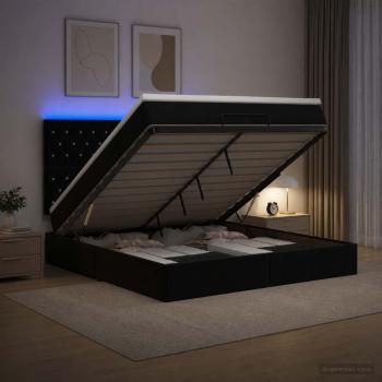 ARDEBO.de - Ottoman-Bett mit Matratze und LED Schwarz 180 x 200 cm Samt