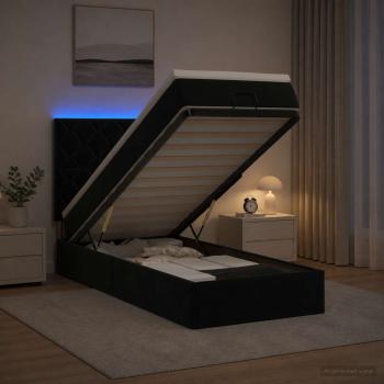 ARDEBO.de - Ottoman-Bett mit Matratze und LED Schwarz 90 x 200 cm Samt