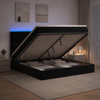 Ottoman-Bett mit Matratze und LED Schwarz 180 x 200 cm Samt
