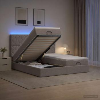 ARDEBO.de - Ottoman-Bett mit Matratze und LED Taupe 180 x 200 cm Stoff