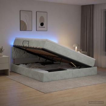 LED-Speicherbett mit Matratze Hellgrau 180 x 200 cm Samt