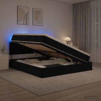 LED-Speicherbett mit Matratze Schwarz 180 x 200 cm Samt