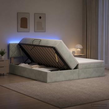 ARDEBO.de - LED-Speicherbett mit Matratze Hellgrau 180 x 200 cm Samt
