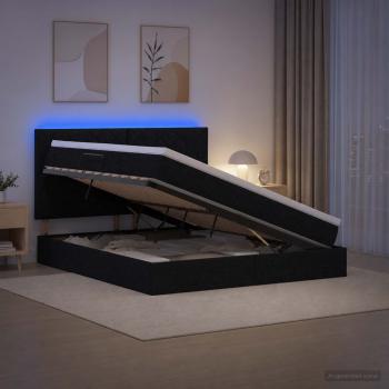 LED-Speicherbett mit Matratze Schwarz 160 x 200 cm Stoff